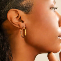 18K Gold PVD Stainless Steel Round Tube Hoop Earrings-Lemons and Limes Boutique