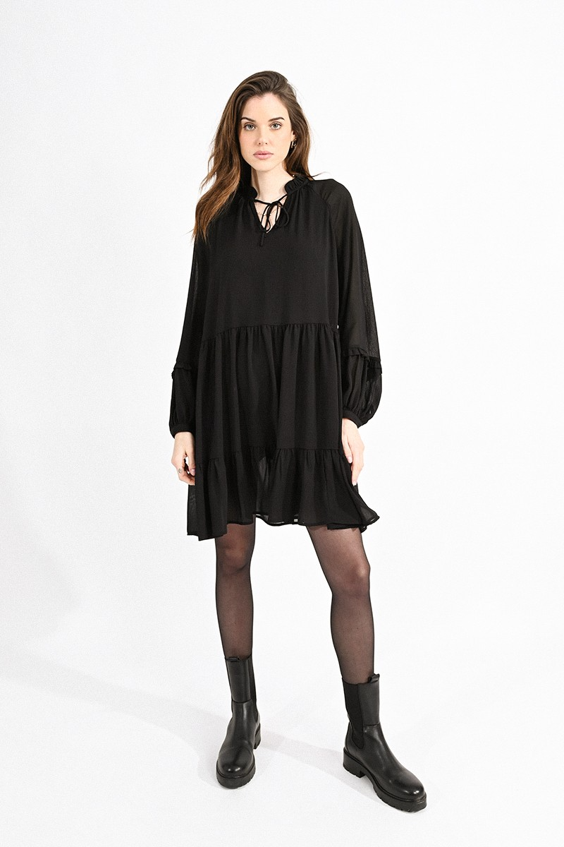 Sarah Woven Mini Dress in Black-Lemons and Limes Boutique