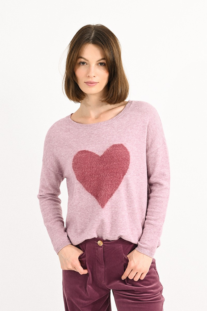 Lauren Knitted Heart Sweater In Mauve--Lemons and Limes Boutique