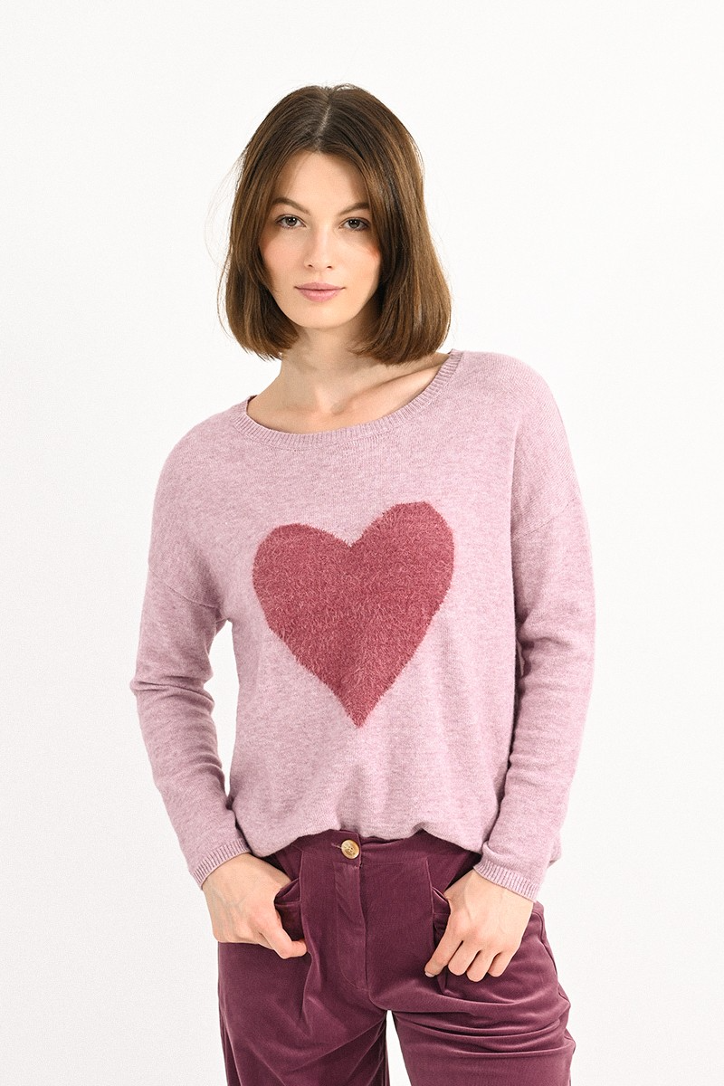 Lauren Knitted Heart Sweater In Mauve-Lemons and Limes Boutique