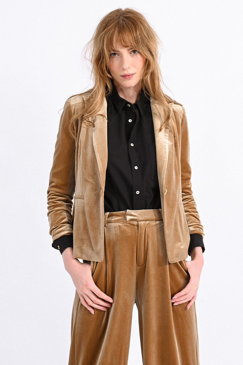 Samatha Woven Velvet Jacket in Beige-Lemons and Limes Boutique