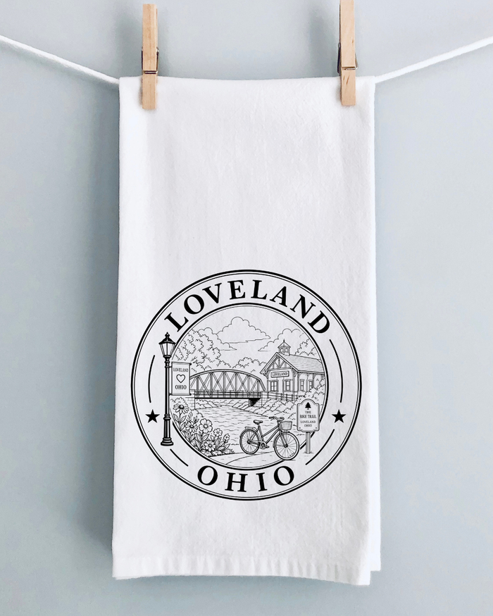 Loveland Ohio River and Bridge Tea Towel