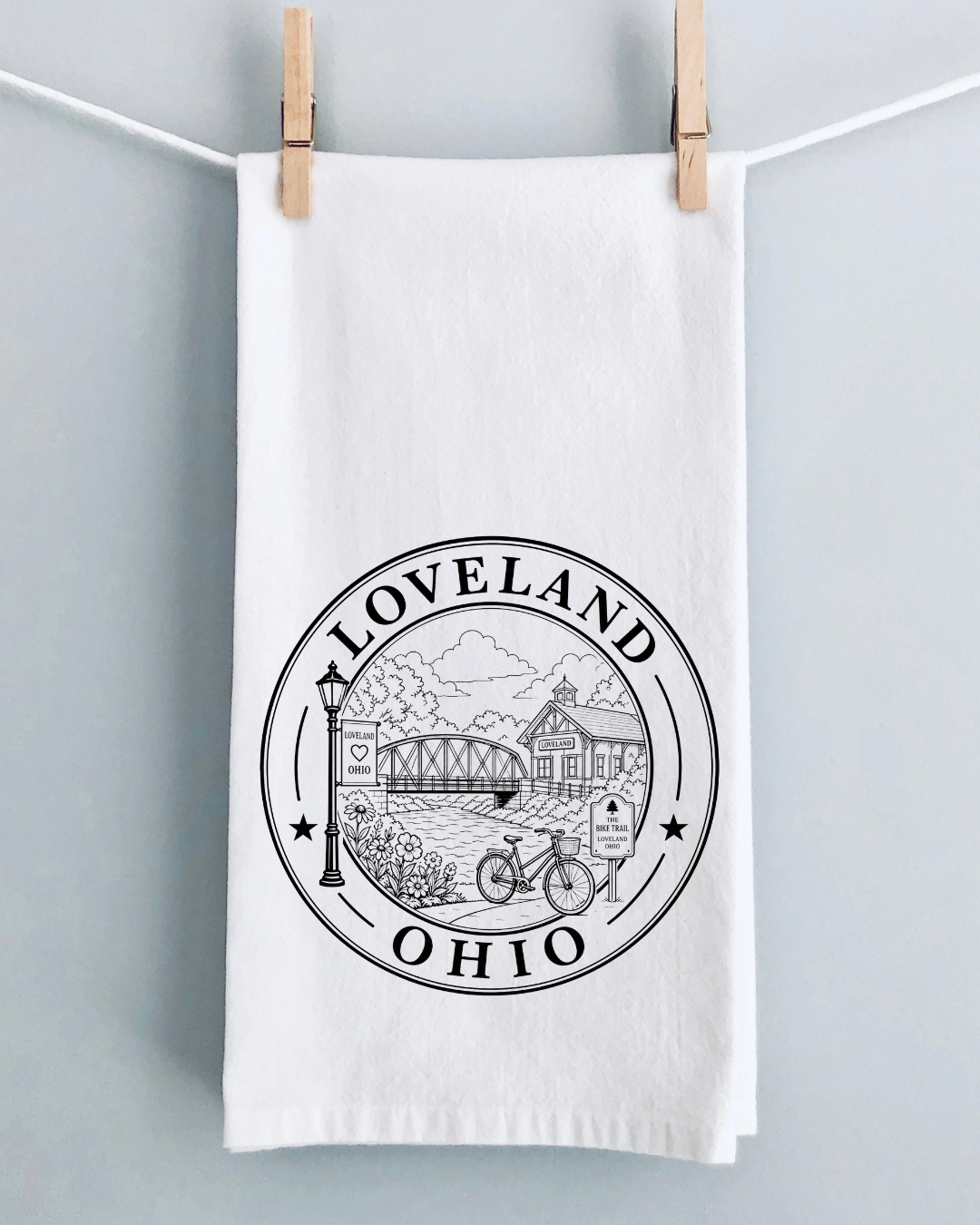 Loveland Ohio River and Bridge One Color Tea Towel