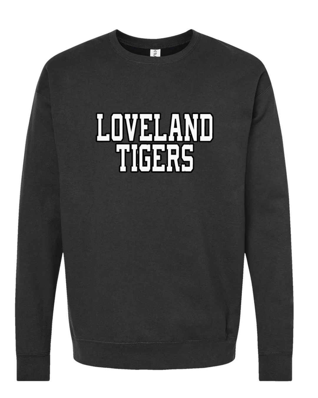 Loveland Tigers Two Color Block on Black Crewneck (Youth and Adult)