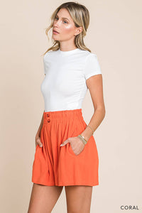 Soft Blended Button Detail Shorts in Coral-Lemons and Limes Boutique