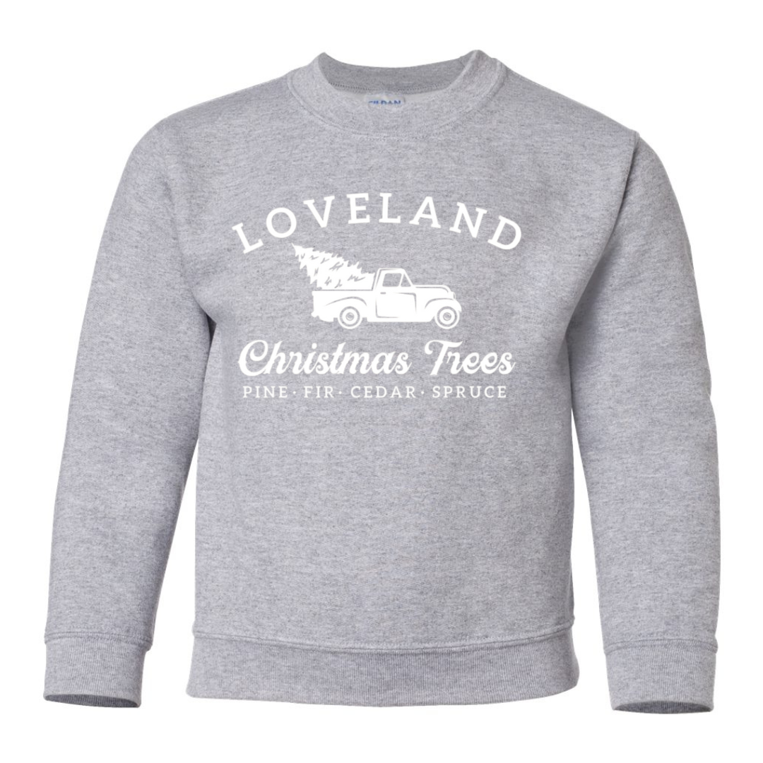 Vintage Loveland Christmas Tree Truck Sweatshirt on Athletic Grey-YOUTH-Lemons and Limes Boutique