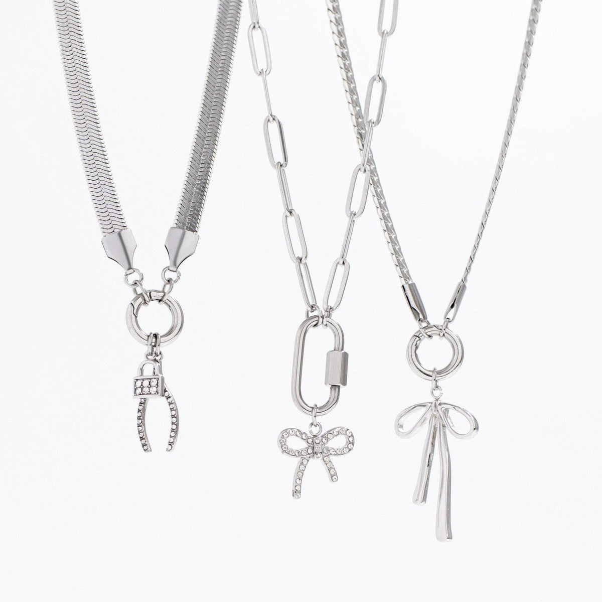 18K Gold PVD Stainless Steel Curb Charm Holder Necklace-Lemons and Limes Boutique