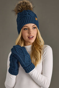 Steel Blue Cable Knit Pom Hat-Lemons and Limes Boutique
