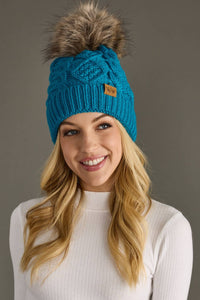 Sapphire Blue Cable Knit Pom Hat-Lemons and Limes Boutique