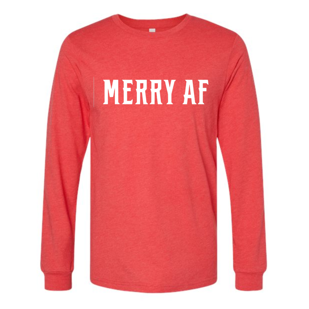 Merry AF Long Sleeve T-Shirt on Heather Red-Lemons and Limes Boutique