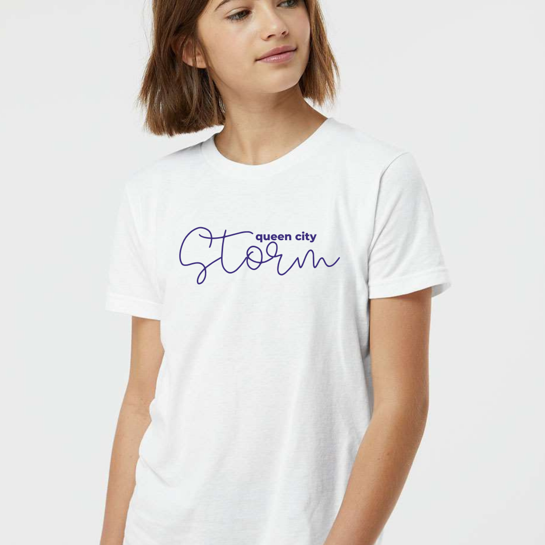 Queen City Storm Script Short Sleeve Tee-White-Adult Small-Lemons and Limes Boutique