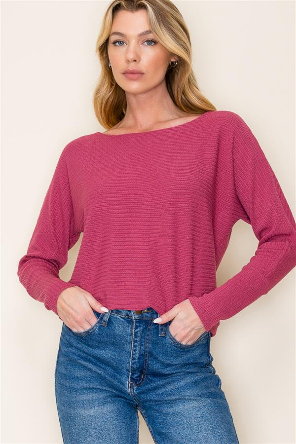 Boat Neck Long Sleeve Top in Dark Rose-Lemons and Limes Boutique