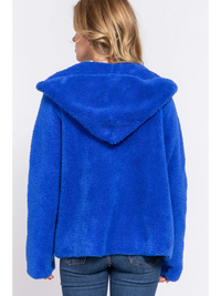 Long Dolman Sleeve Hoodie Sherpa Jacket in Royal Blue-Lemons and Limes Boutique