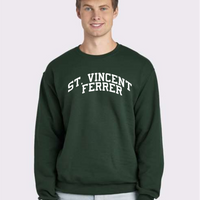 St. Vincent Ferrer White Curved Block Crewneck: Youth and Adult-Forest Green-Adult Unisex Small-Lemons and Limes Boutique