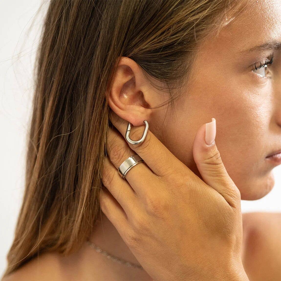 18K Gold PVD Stainless Steel Oval Huggie Earrings-Lemons and Limes Boutique