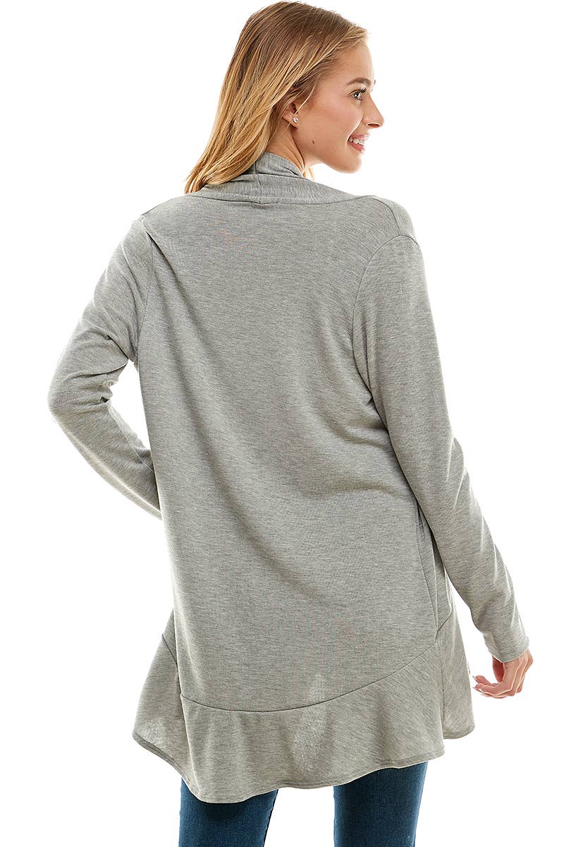 Women's Long Sleeves Ruffle Hacci Cardigan in Heather Gray--Lemons and Limes Boutique