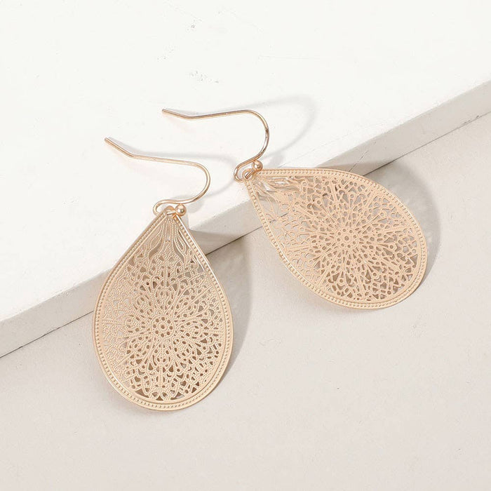 Matte Metal Filigree Teardrop Earrings in Matte Gold-Lemons and Limes Boutique