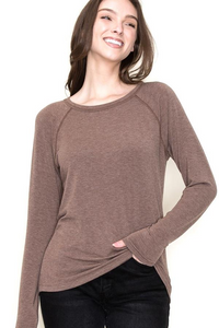 Round Neck Long Sleeve Top in Mocha-Lemons and Limes Boutique