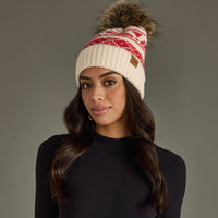 Cream & Red Patterned Pom Hat-Lemons and Limes Boutique