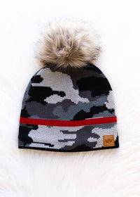 Grey Camo w Red Stripe Hat-Lemons and Limes Boutique