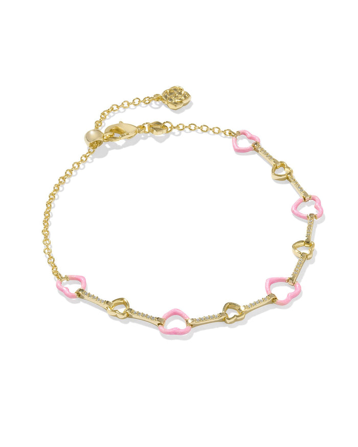 Haisley Heart Delicate Chain Bracelet in Gold Pink Pearlescent Enamel by Kendra Scott-Lemons and Limes Boutique