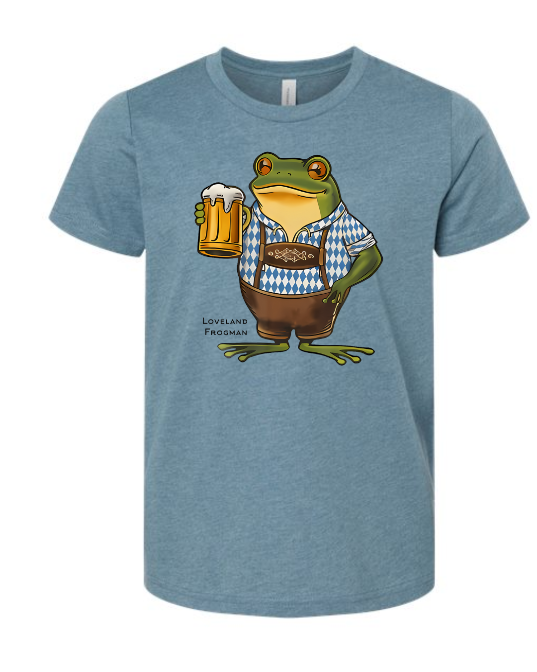 Oktoberfest Loveland Frogman TShirt on Heather Slate- Unisex-Lemons and Limes Boutique