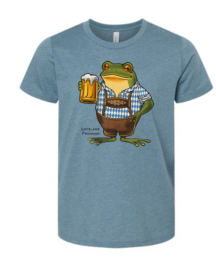 Oktoberfest Loveland Frogman TShirt on Heather Slate- Unisex-Lemons and Limes Boutique