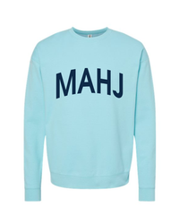 MAHJ in Navy on Ice Blue Crewneck-Lemons and Limes Boutique