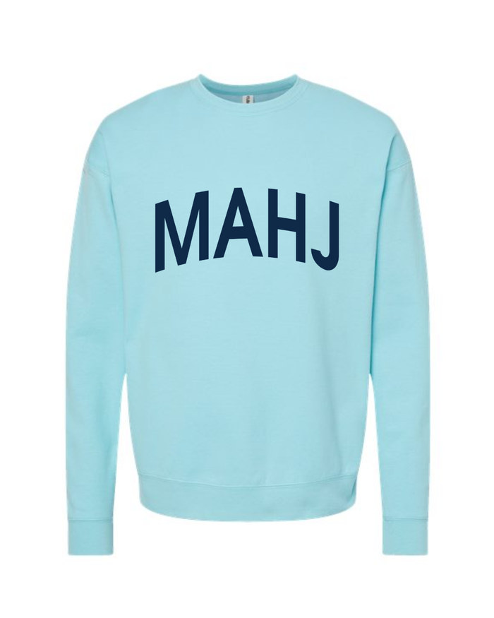 MAHJ in Navy on Ice Blue Crewneck-Lemons and Limes Boutique