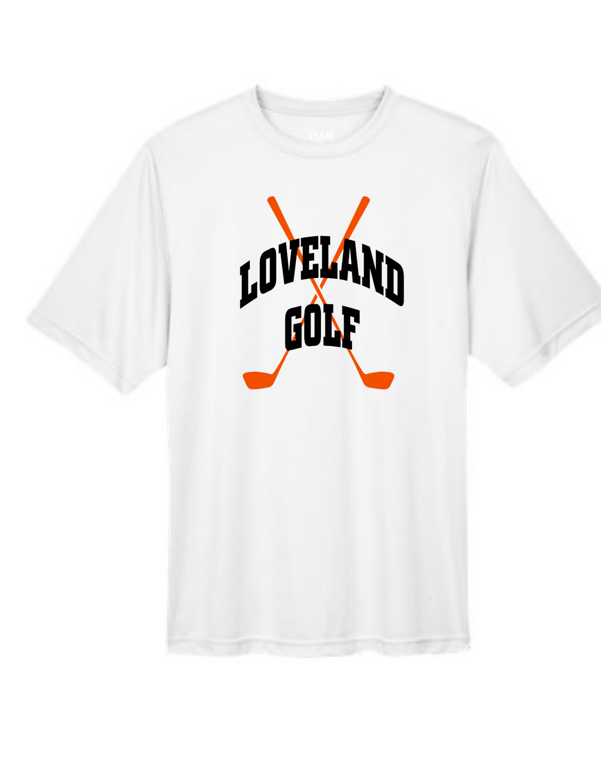 Loveland Golf Clubs on White Performance Tee
