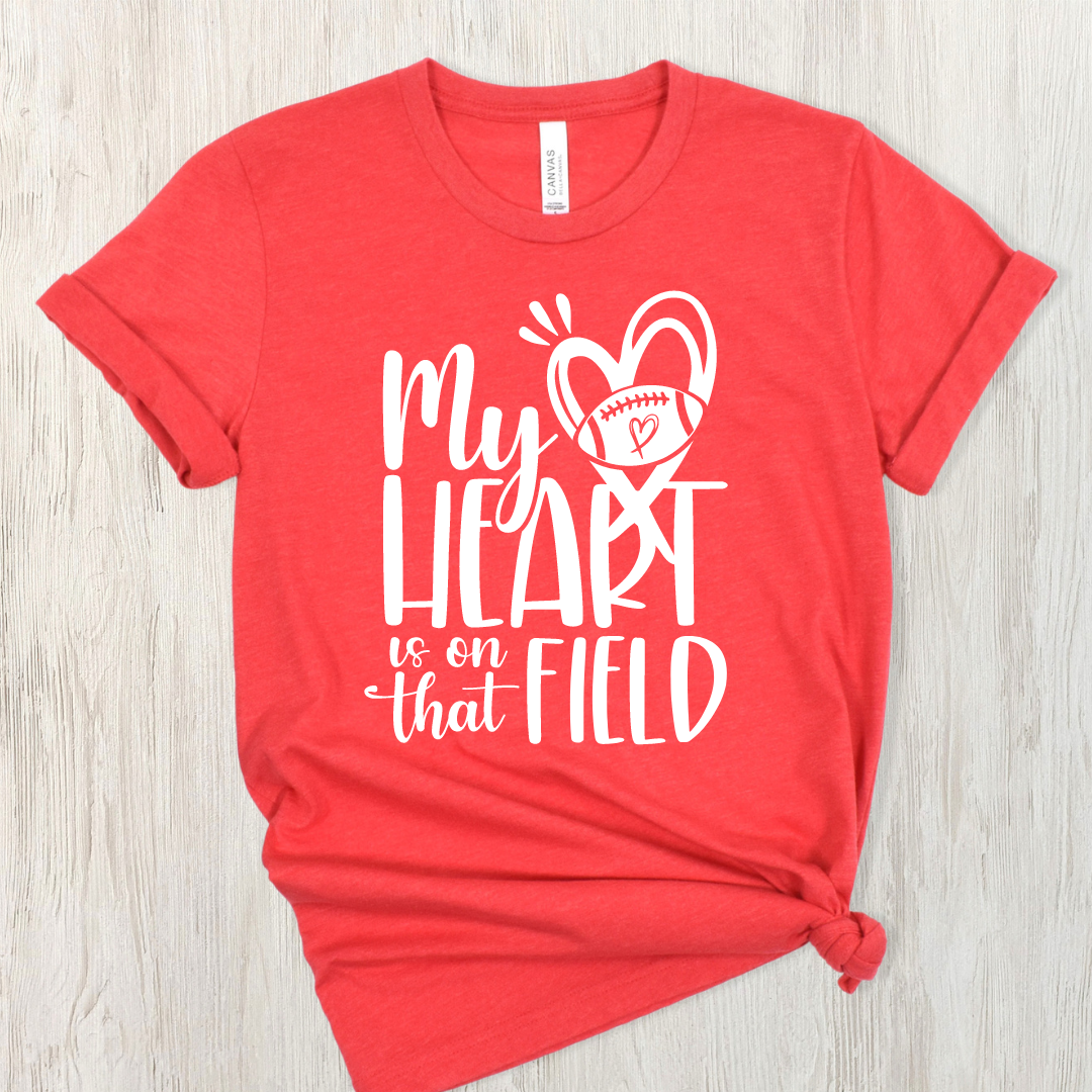 My Heart Is On That Field Short Sleeve Tee-XS-Heather Red-Lemons and Limes Boutique