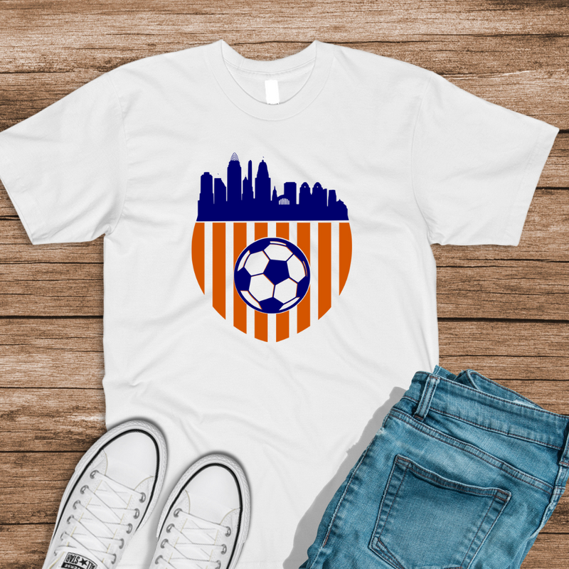 Cincy Soccer Skyline Unisex T-Shirt on White--Lemons and Limes Boutique