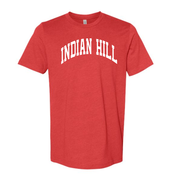 Curved Indian Hill White T-shirt on Heather Red-YOUTH