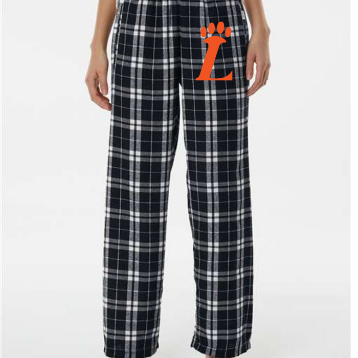 Loveland Paw on Black and White Plaid Flannel Pants--Lemons and Limes Boutique