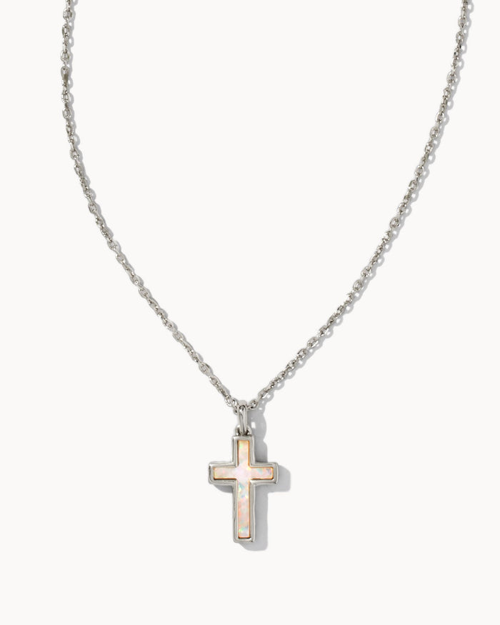 Cross Pendant in Silver White Opal by Kendra Scott-Lemons and Limes Boutique