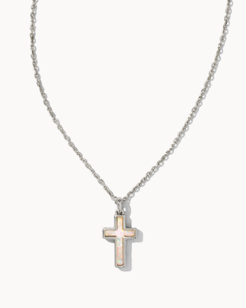 Cross Pendant in Silver White Opal by Kendra Scott-Lemons and Limes Boutique
