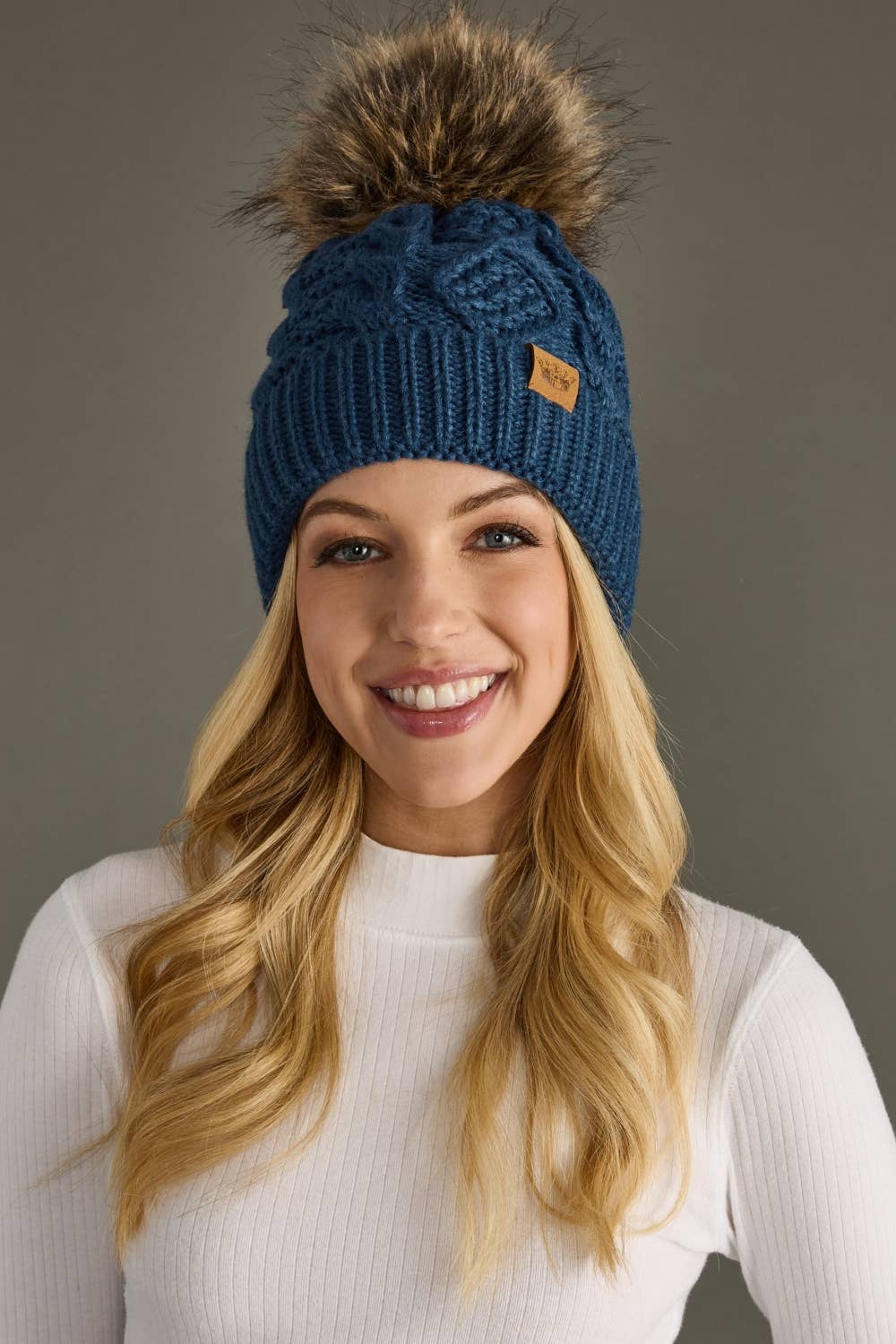 Steel Blue Cable Knit Pom Hat-Lemons and Limes Boutique