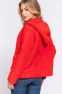 Long Dolman Sleeve Hoodie Sherpa Jacket in Orange-Lemons and Limes Boutique