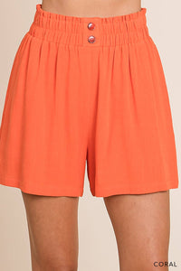 Soft Blended Button Detail Shorts in Coral-Lemons and Limes Boutique