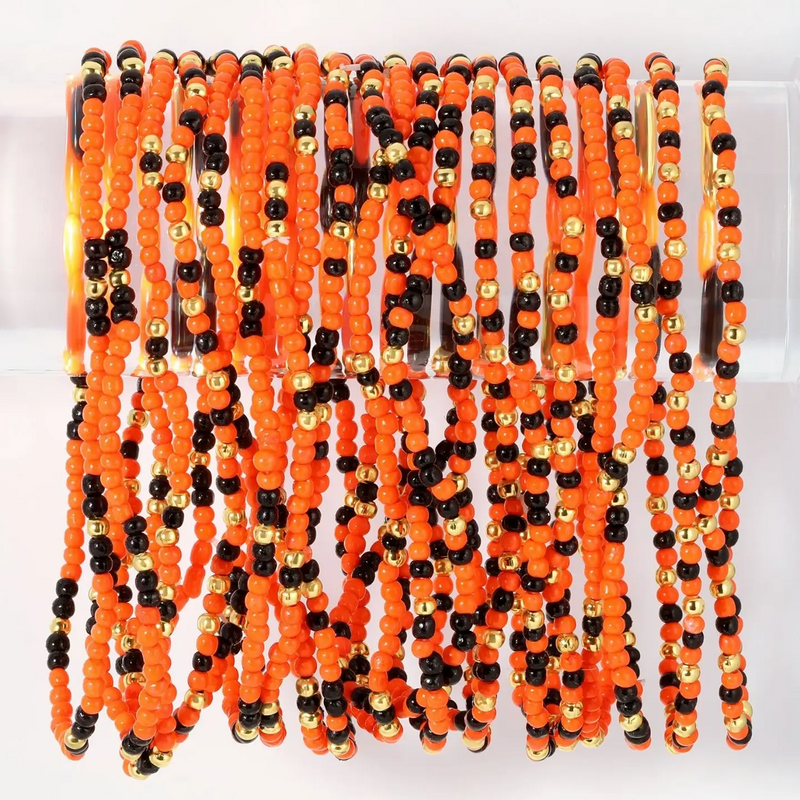 Stretch Seed Bead Game Day Bracelets in Orange/Black-Lemons and Limes Boutique