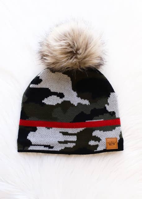 Green Camo w/ Red Stripe Hat-Lemons and Limes Boutique