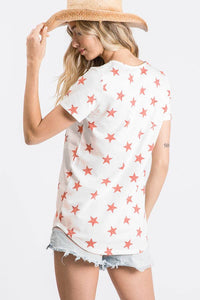 Star Print V Neck Top in Ivory/Red--Lemons and Limes Boutique