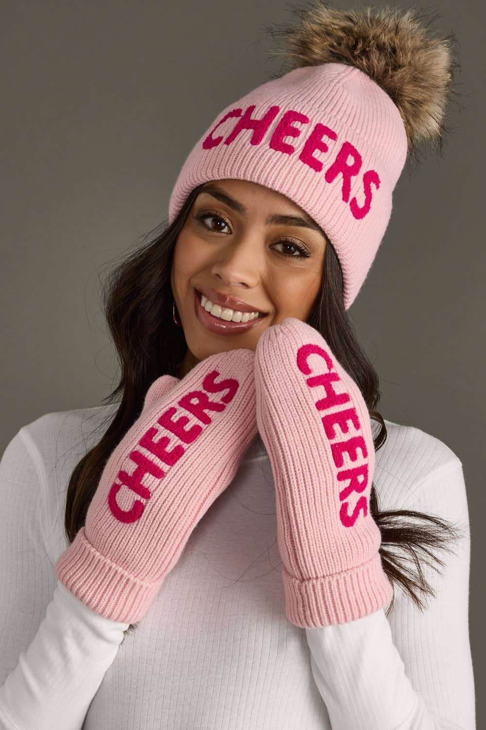 Pink Cheers Knit Pom Hat-Lemons and Limes Boutique