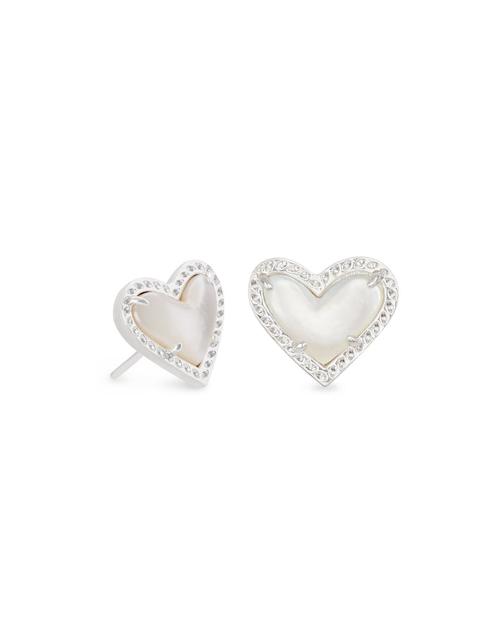 Ari Heart Stud Earrings in Rhodium Mother of Pearl by Kendra Scott-EARRINGS-Lemons and Limes Boutique