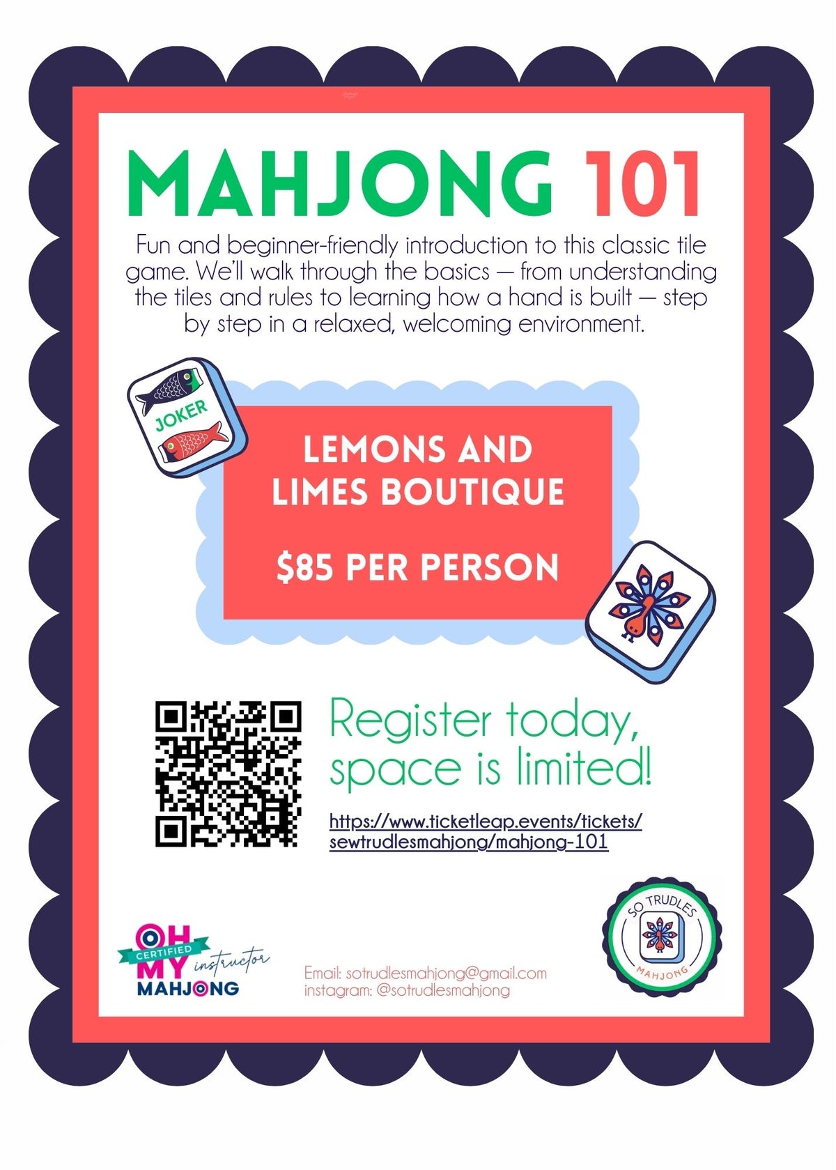 Mahjong 101 Class-Lemons and Limes Boutique