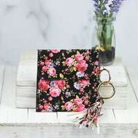 Ella Pouch and Keyring with Tassel-Black Pink Floral--Lemons and Limes Boutique