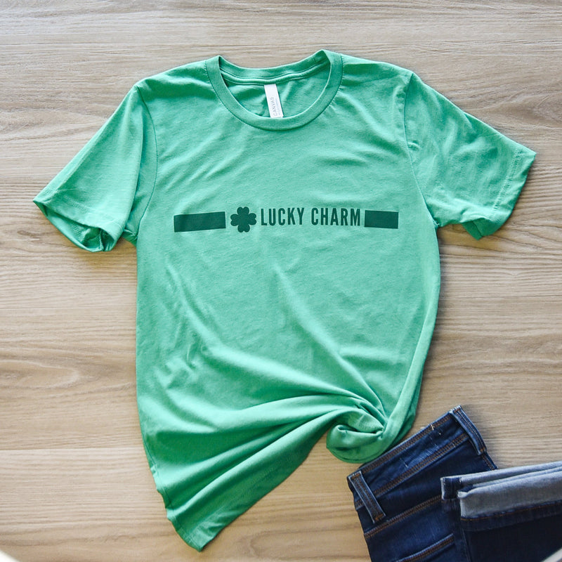 Lucky Charm T-Shirt on Heathered Green--Lemons and Limes Boutique