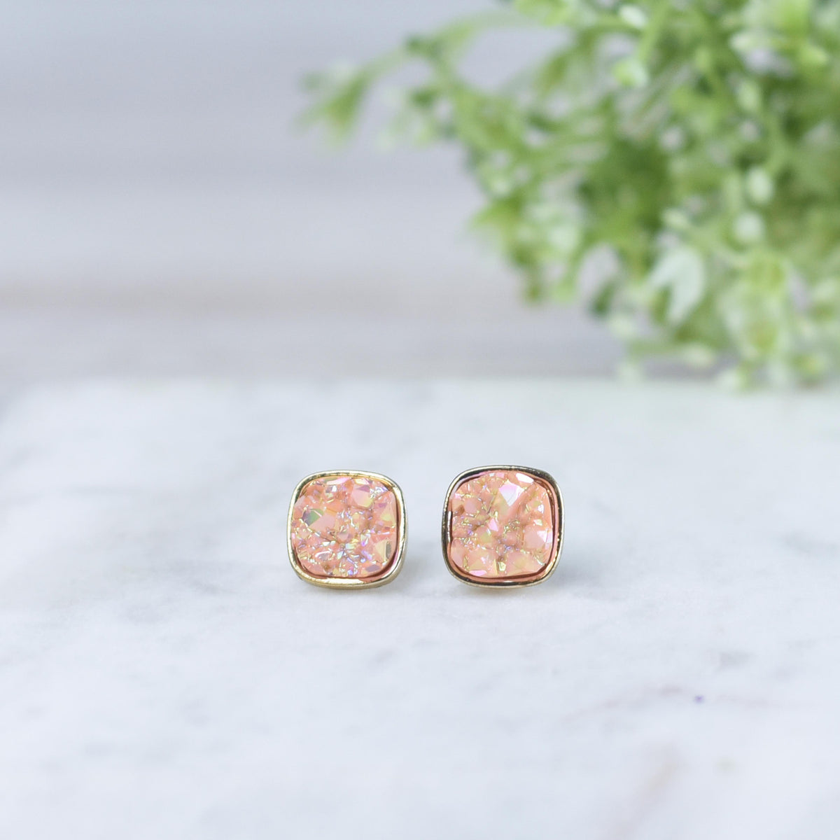 Raw Square Cut Shimmer Druzy Stud Earrings--Lemons and Limes Boutique