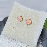 Raw Square Cut Shimmer Druzy Stud Earrings-Blush-Lemons and Limes Boutique