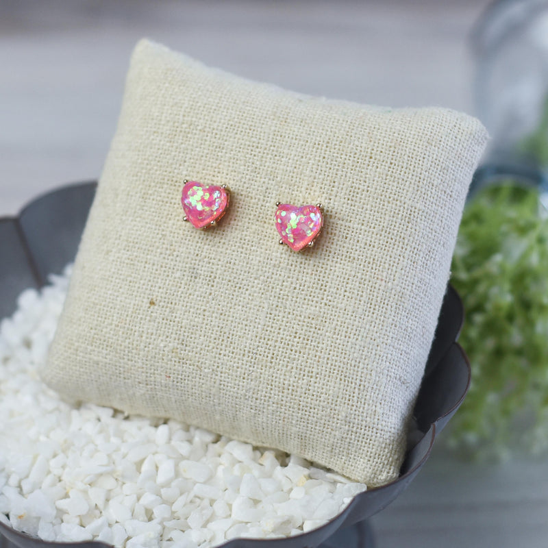 Glitter Heart Earrings-Pink-Lemons and Limes Boutique
